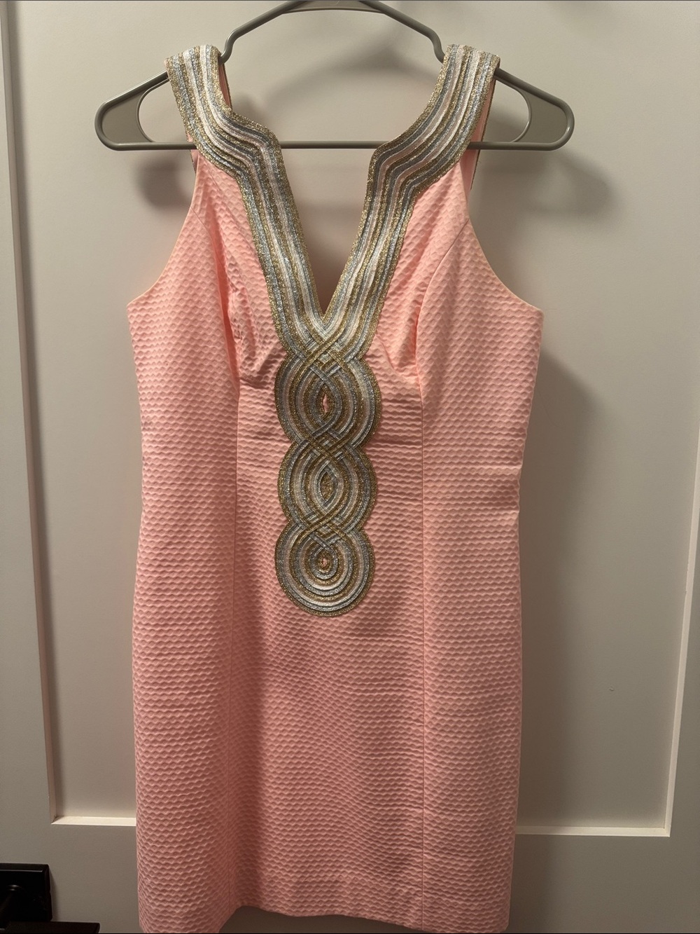 Lilly Pulitzer Pink Mini Dress with Gold & Silver Embellished V-Neck